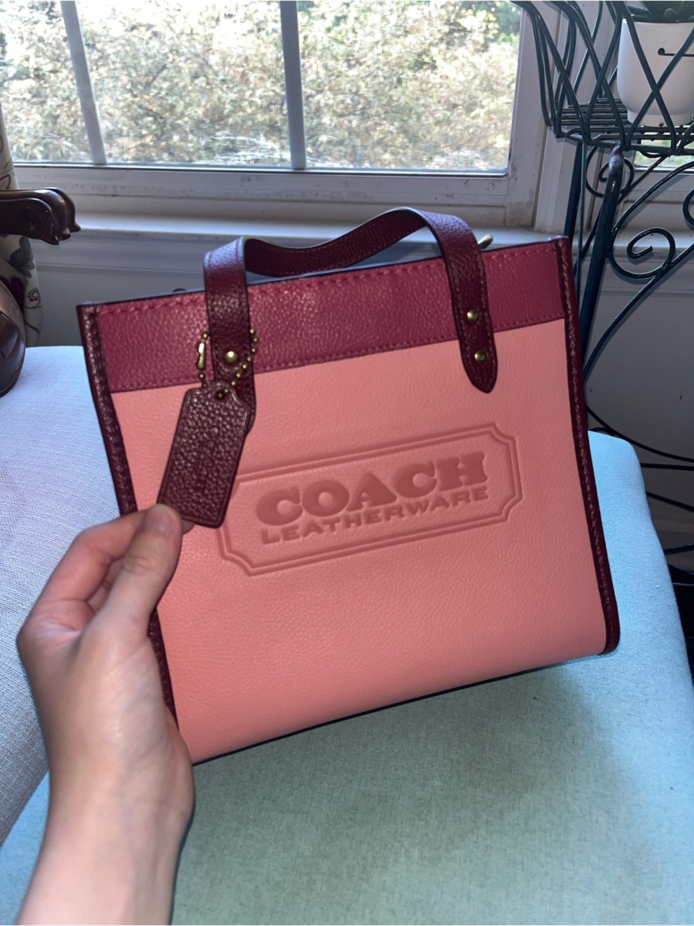 Coach Field Tote 22 Pink Leather Colorblock